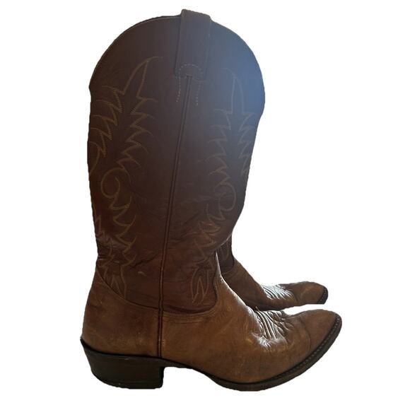 VTG NOCONA Cowboy Boots Men's 8‎ Brown Bullhide Leather 3717C Western - Picture 1 of 10
